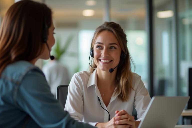 Support team member interacting positively with a customer