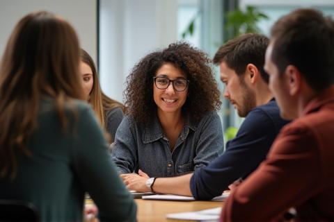 Person practicing public speaking in a group setting